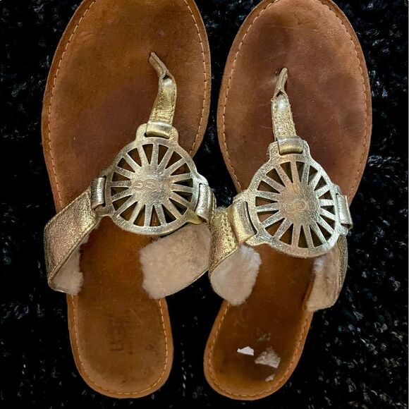 Ugg Australia gold ayden sherpa fur lined sandal 9 - Picture 1 of 5